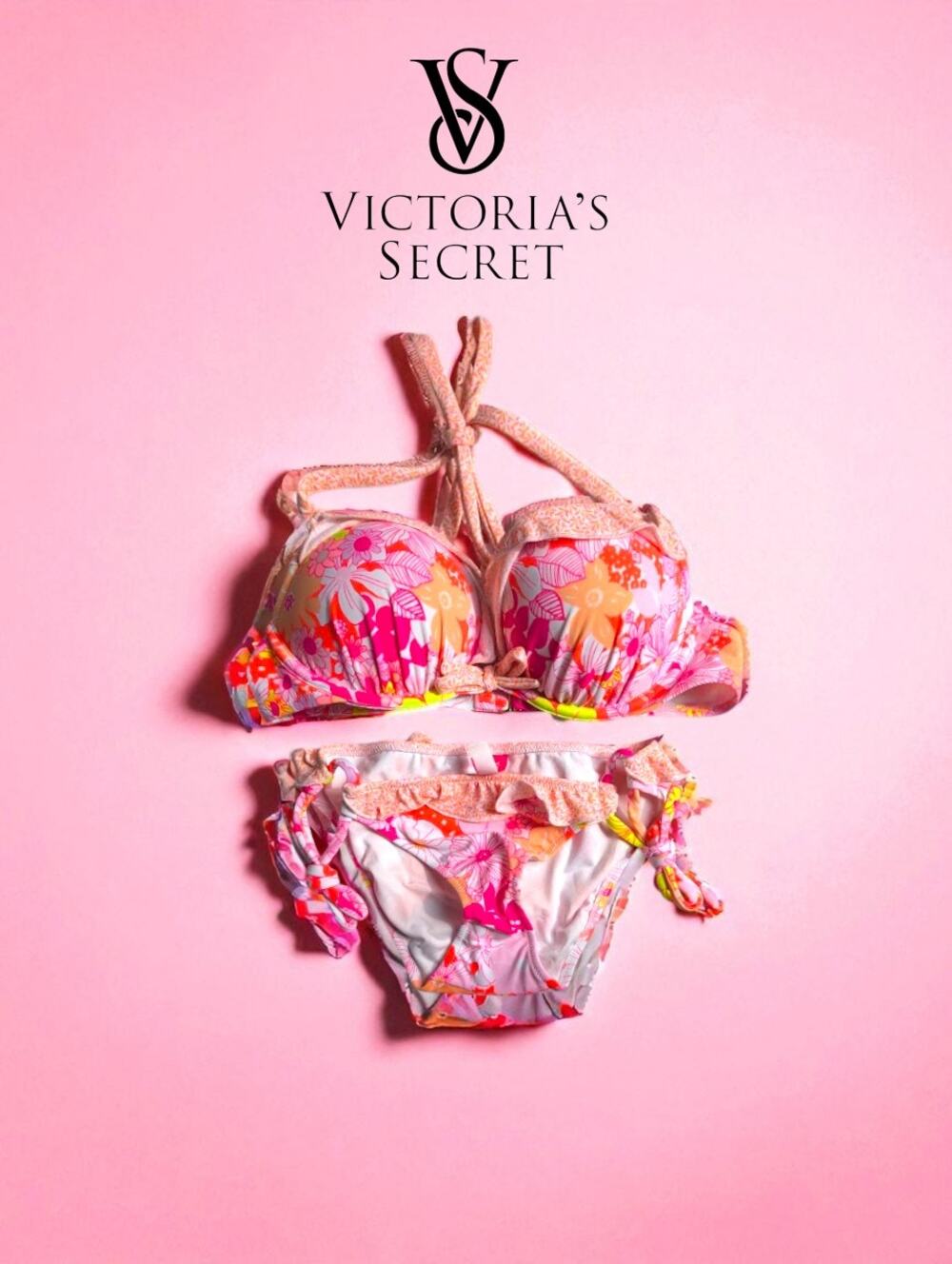NWT Victoria’s Secret Bombshell Bikini 34A/XS Bright Floral Y2K Ruffle Set